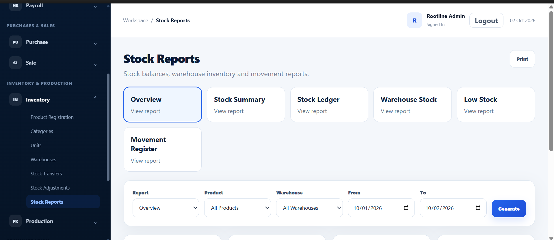 Rootline Trading Inventory Stock Reports